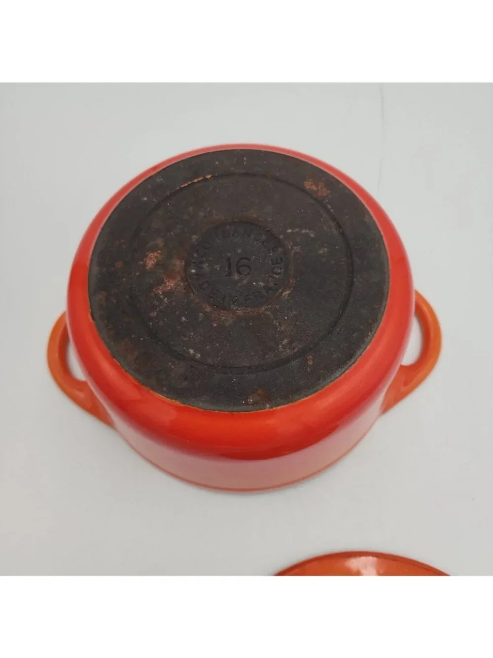Vintage Cousances Le Creuset Flame Orange Cast Iron 16 Round Dutch Oven 3 Qt
